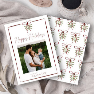 Happy Holidays Red Hand Drawn Bow Winter Foto Einladung