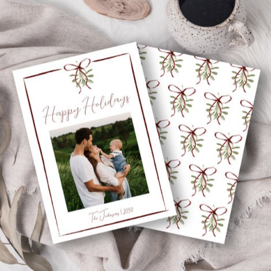 Happy Holidays Red Hand Drawn Bow Winter Foto Einladung