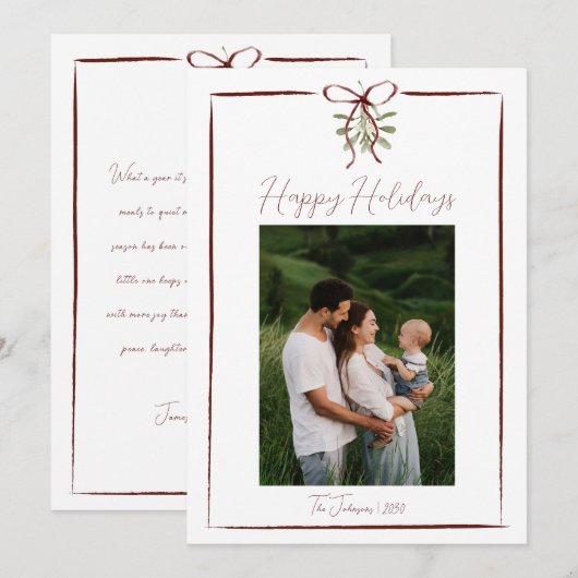 Happy Holidays Red Hand Drawn Bow Winter Foto Einladung (Vorne/Hinten)
