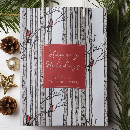 Happy Holidays Red Kardinals Birch Forest Mittlere Geschenktüte
