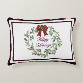 Happy Holidays Red Kariert Dekokissen