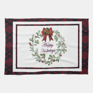 Happy Holidays Red Kariert Geschirrtuch