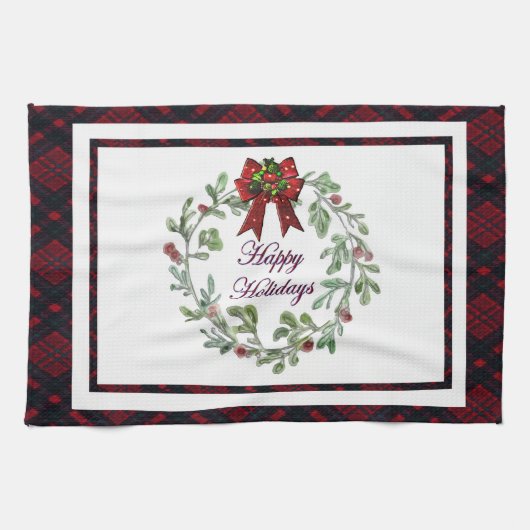 Happy Holidays Red Kariert Geschirrtuch (Horizontal)
