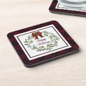 Happy Holidays Red Kariert Getränkeuntersetzer (Linke Seite)