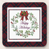 Happy Holidays Red Kariert Getränkeuntersetzer (Vorderseite)