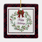Happy Holidays Red Kariert Keramikornament (Rückseite)