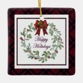 Happy Holidays Red Kariert Keramikornament (Vorderseite)