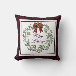 Happy Holidays Red Kariert Kissen