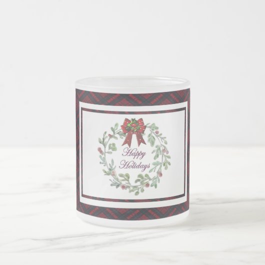 Happy Holidays Red Kariert Mattglastasse (Mittel)