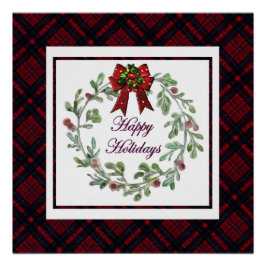 Happy Holidays Red Kariert Poster
