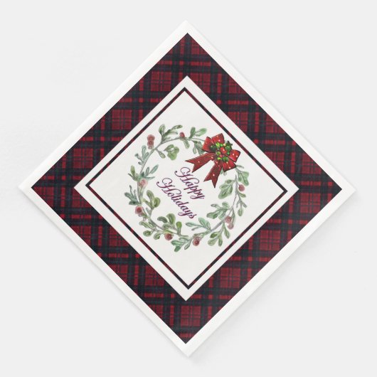 Happy Holidays Red Kariert Serviette (Ecke)