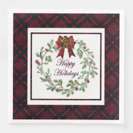 Happy Holidays Red Kariert Serviette