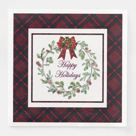 Happy Holidays Red Kariert Serviette (Vorderseite)