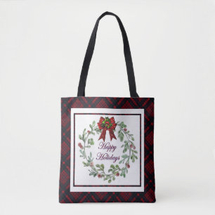Happy Holidays Red Kariert Tasche