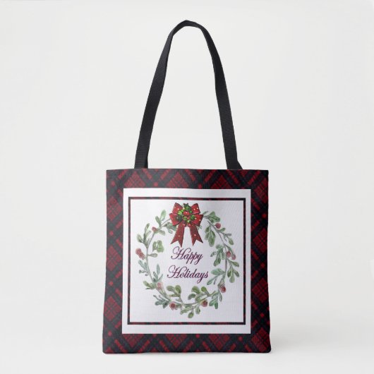 Happy Holidays Red Kariert Tasche (Vorderseite)