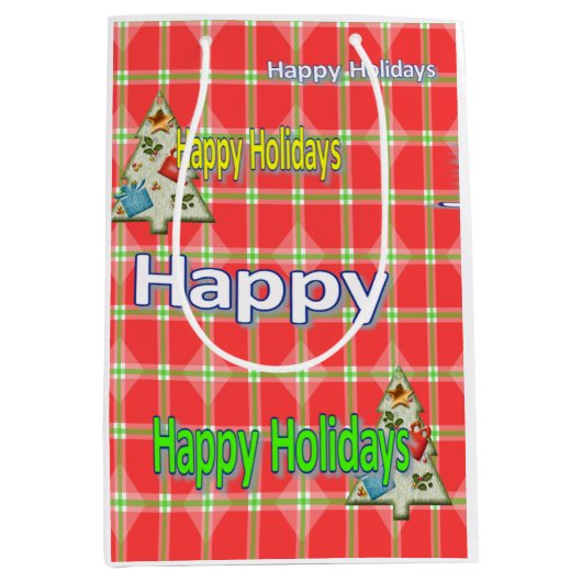 Happy Holidays Red Kariert Weihnachtsgeschenktasch Mittlere Geschenktüte (Vorderseite)