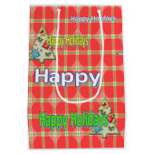 Happy Holidays Red Kariert Weihnachtsgeschenktasch Mittlere Geschenktüte (Rückseite)