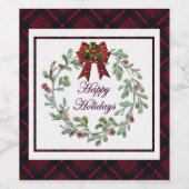 Happy Holidays Red Kariert Weinetikett (Einzelnes Label)