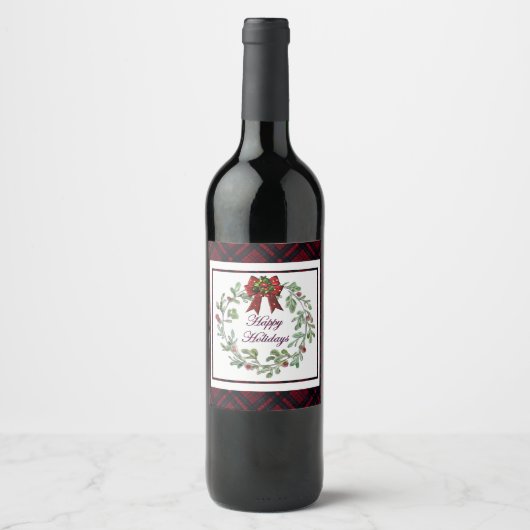 Happy Holidays Red Kariert Weinetikett (Vorderseite)