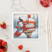 Happy Holidays Red Mailbox mit aufstrebendem Schne Serviette (Beispiel)