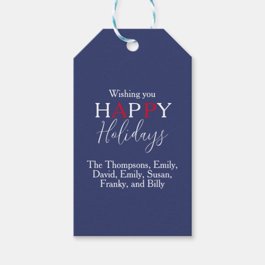 Happy Holidays Red Navy Blue Simple Snowflake Geschenkanhänger (Vorderseite)