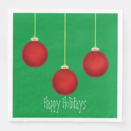 Happy Holidays Red Ornaments Paper Napkin Serviette