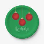 Happy Holidays Red Ornaments Paper Plate Pappteller (Vorderseite)