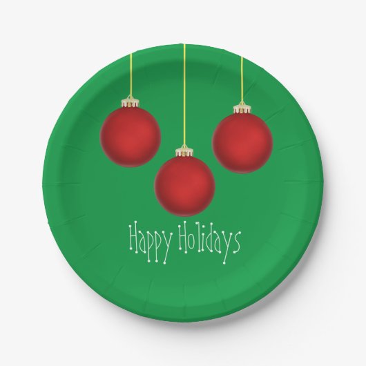 Happy Holidays Red Ornaments Paper Plate Pappteller (Vorderseite)