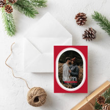 Happy Holidays Red Oval Frame Foto Card