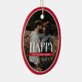 Happy Holidays Red Oval Frame Foto Card Keramik Ornament (Rechts)
