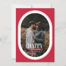 Happy Holidays Red Oval Frame Foto Card
