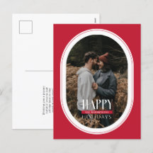 Happy Holidays Red Oval Frame Foto Postkarte