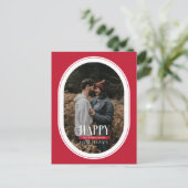 Happy Holidays Red Oval Frame Foto Postkarte (Stehend Vorderseite)