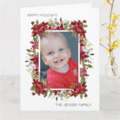 Happy Holidays Red Poinsettias Grüne Weiß Karte (Gelbe Blume)