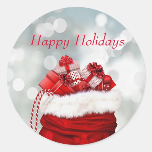 Happy Holidays, Red Presents Runder Aufkleber (Vorderseite)