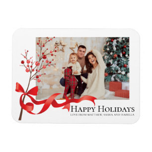 Happy Holidays Red Ribbon Foto Weihnachten Magnet