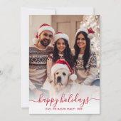 Happy Holidays Red Script 2 Foto Weihnachten (Vorderseite)