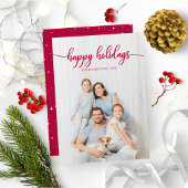 Happy Holidays Red Script Einzigartiges Foto Einladung