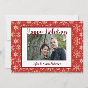 Happy Holidays Red Snowflakes Foto & Gruß Feiertagskarte