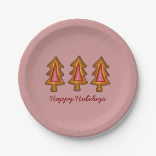 Happy Holidays Red Stached Glass Weihnachtsbaum Pappteller