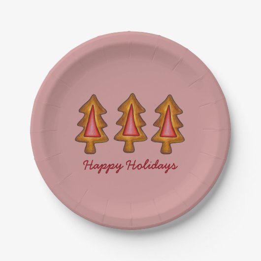 Happy Holidays Red Stached Glass Weihnachtsbaum Pappteller (Vorderseite)