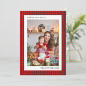 Happy Holidays Red Tartan Foto | Weihnachten (Stehend Vorderseite)