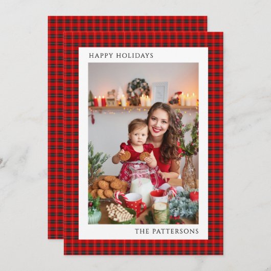 Happy Holidays Red Tartan Foto | Weihnachten (Vorne/Hinten)