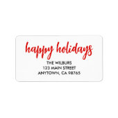 Happy Holidays Red Typografy Rücksendeadresse Adressaufkleber (Vorne)
