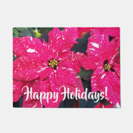Happy Holidays Red Variegated Poinsettias Fußmatte