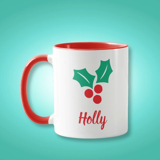 Happy Holidays Red White Green Holly Individuelle  Tasse