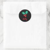 Happy Holidays Red White Green Holly Name T Shirt Runder Aufkleber (Tasche)