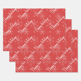 Happy Holidays Red & White Snowflake Geschenkpapier Set