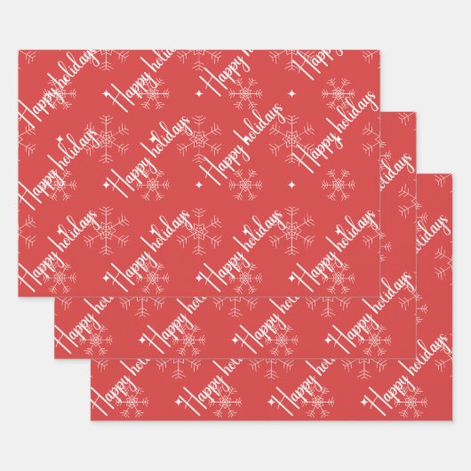Happy Holidays Red & White Snowflake Geschenkpapier Set (Set)