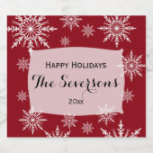 Happy Holidays Red White Snowflakes Schaumweinetikett (Einzelnes Label)